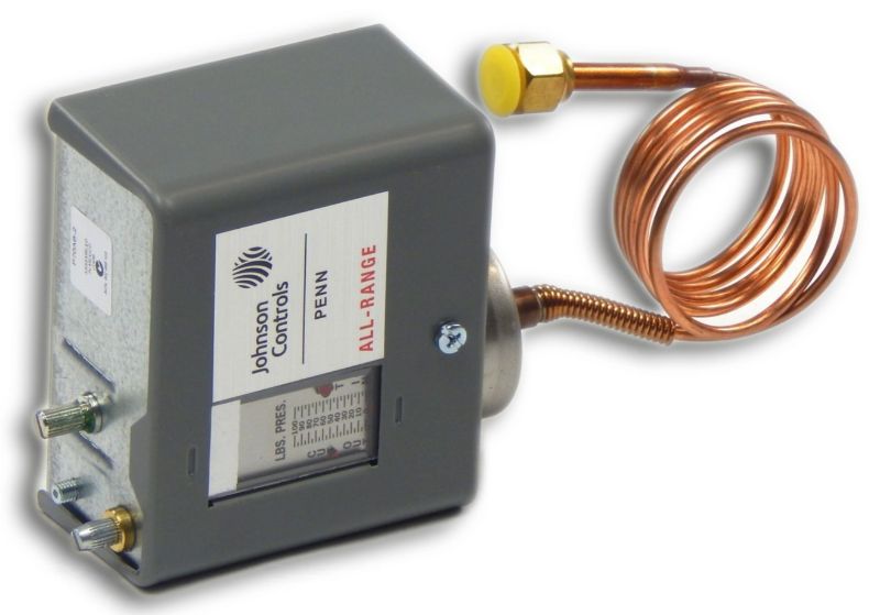 JOHNSON CONTROLS - P70AB-2C - SPST LOW PRESSURE CONTROL; 20"/100# ADJ DIFFERENTIAL 7/50# 1/4" FLARE 36" CAP
